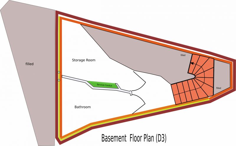 At present there isn't a basement, just an inspection pit so this will have to be dug out. The basement only uses some of the floor space and uses a stepped wall on the neighbour's side. This is to simplify the structural engineering and complexities with the neighbouring building.